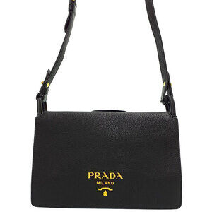 Prada Vitello Phenix Black Leather Flap Crossbody Bag
